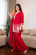 Red Embroidered Sharara Suit Set