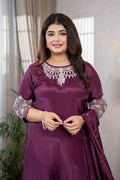 Wine Embroidered Suit Set