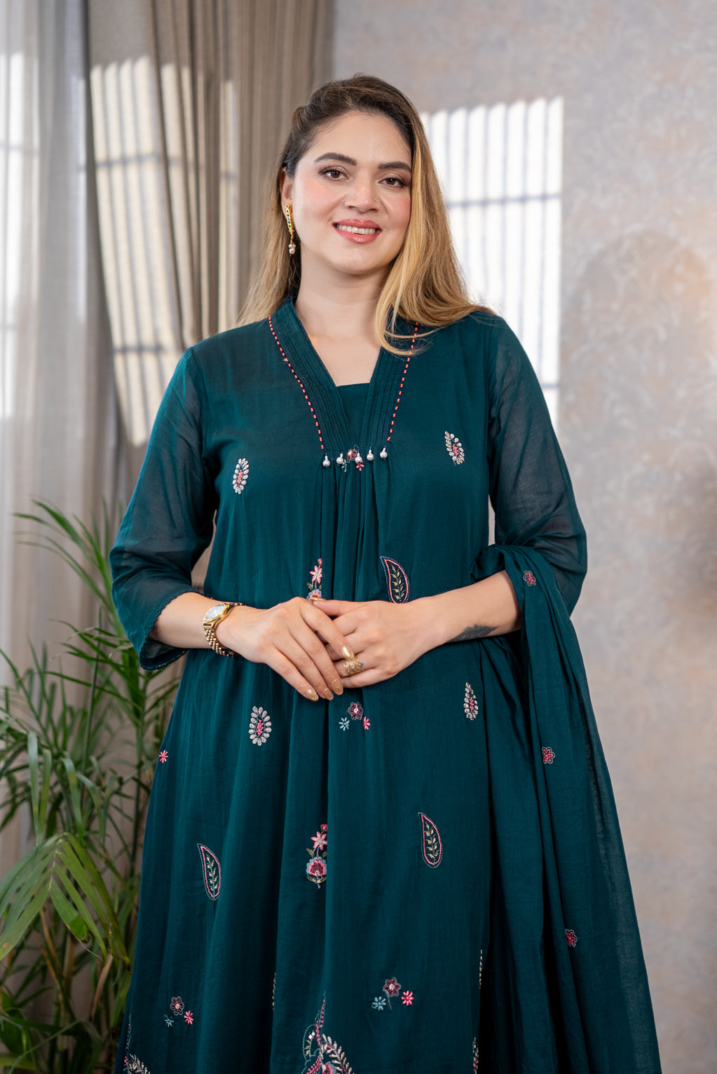 Teal Handwork Paisley Suit Set
