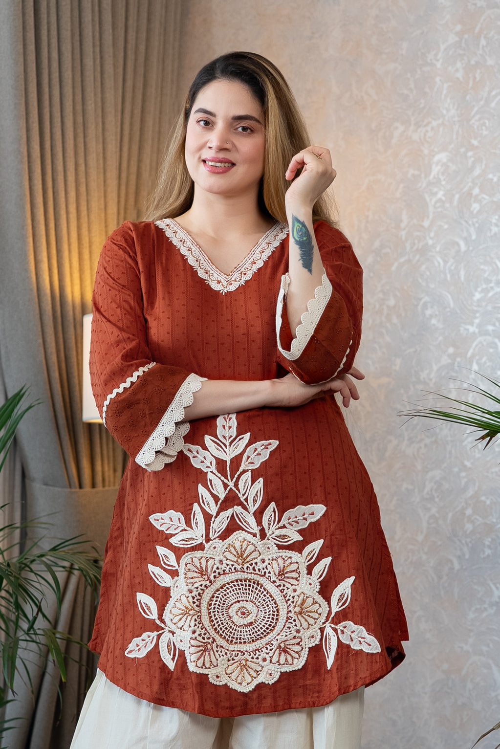Rust Brown Crochet Co-ord Set