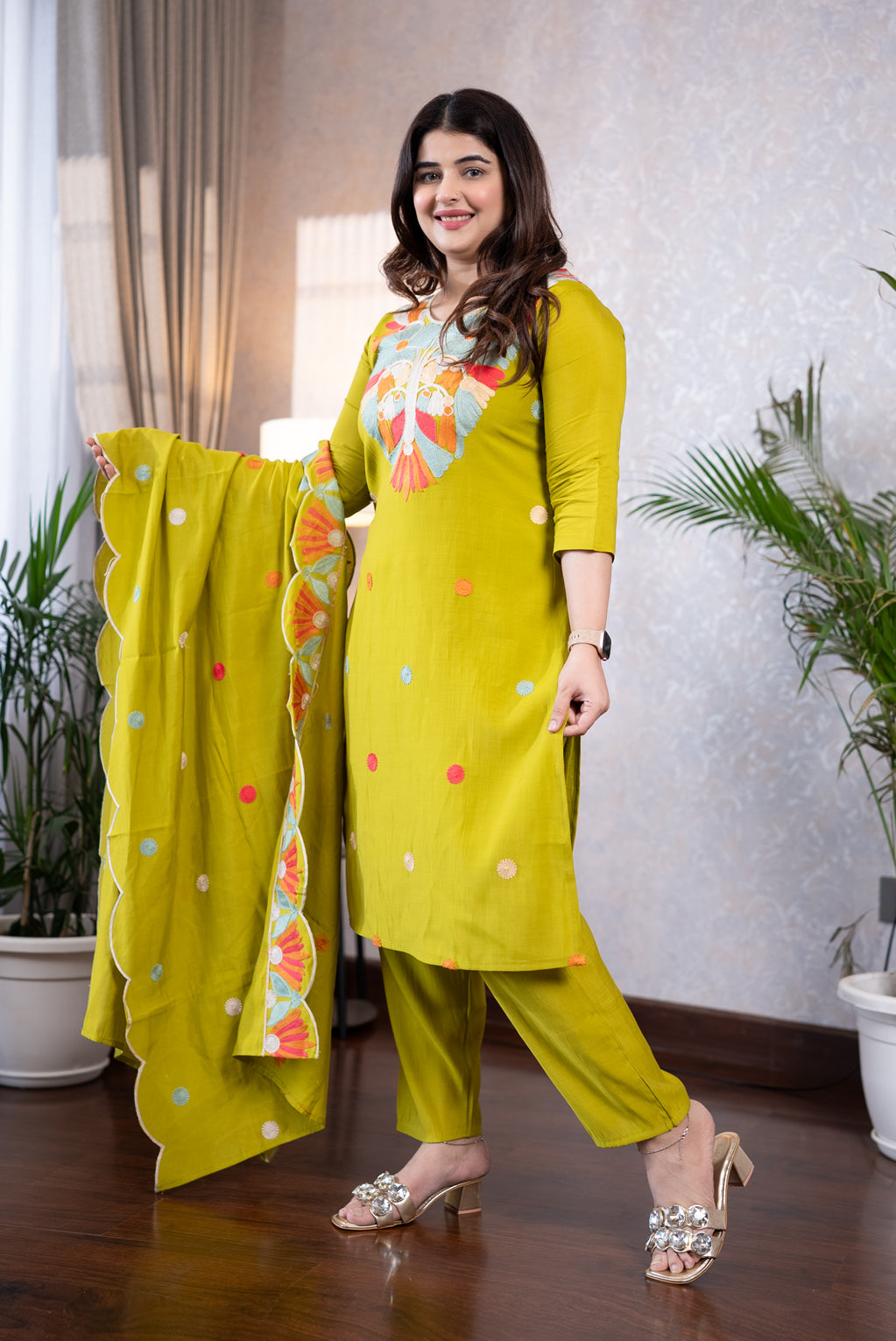 Lime Green Kashmiri Embroidered Suit Set