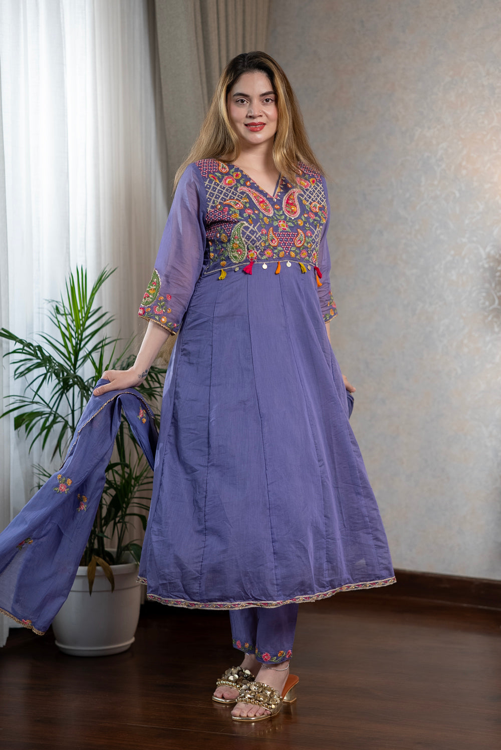 Purple Chanderi Kurta Set