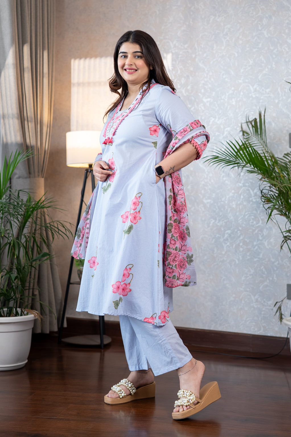 Sky Pure Cotton A Line Suit Set