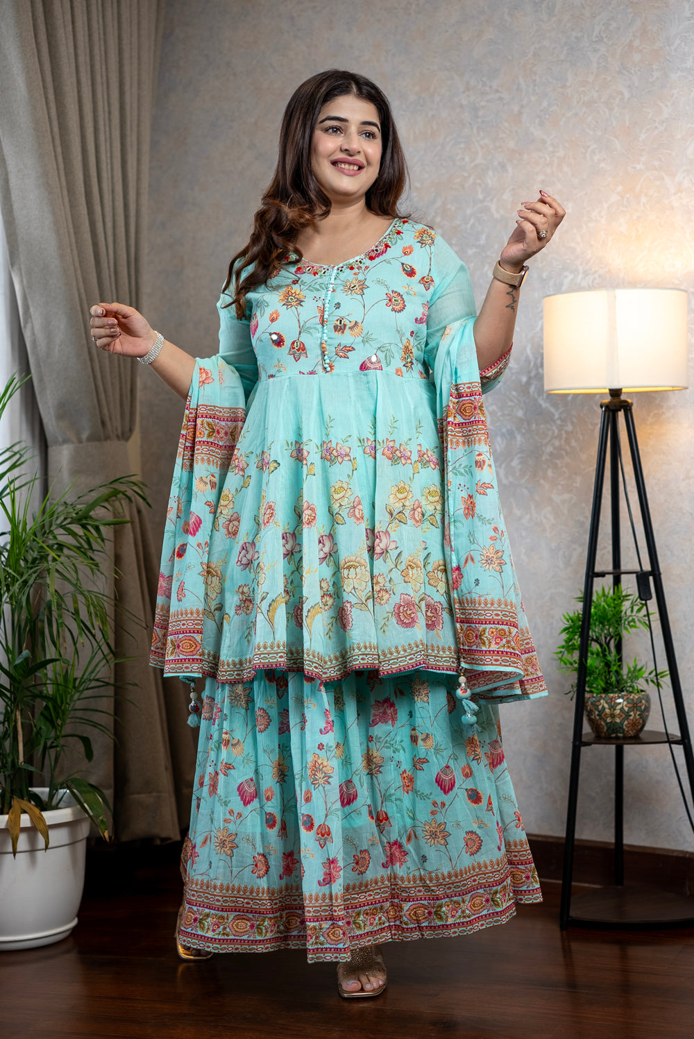 Aqua Skirt Suit Set