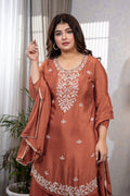Orange Embroidered Suit Set