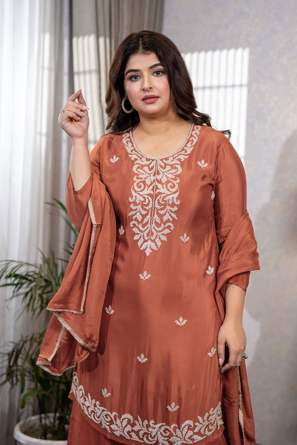 Orange Embroidered Suit Set