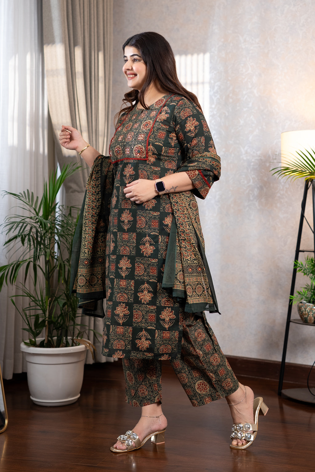 Green Pure Cotton Suit Set