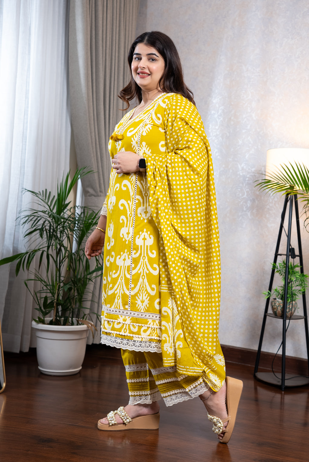 Mustard Pure Cotton A Line Suit Set