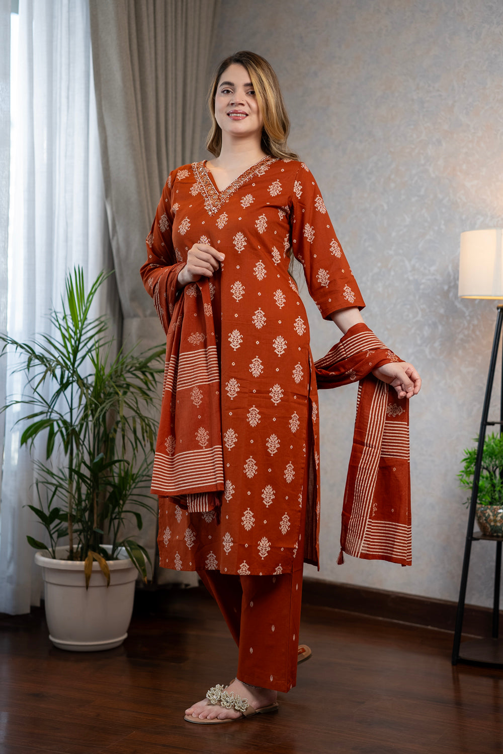 Rust Cottton Kurta Set