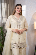 Cream Mirror Work Palazzo Set