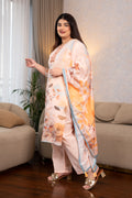 Peach Floral Digital Print Suit Set