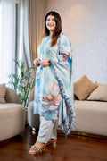 Sea Blue Floral Cotton Suit Set