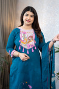 Teal Madhubani Art Kurta Set