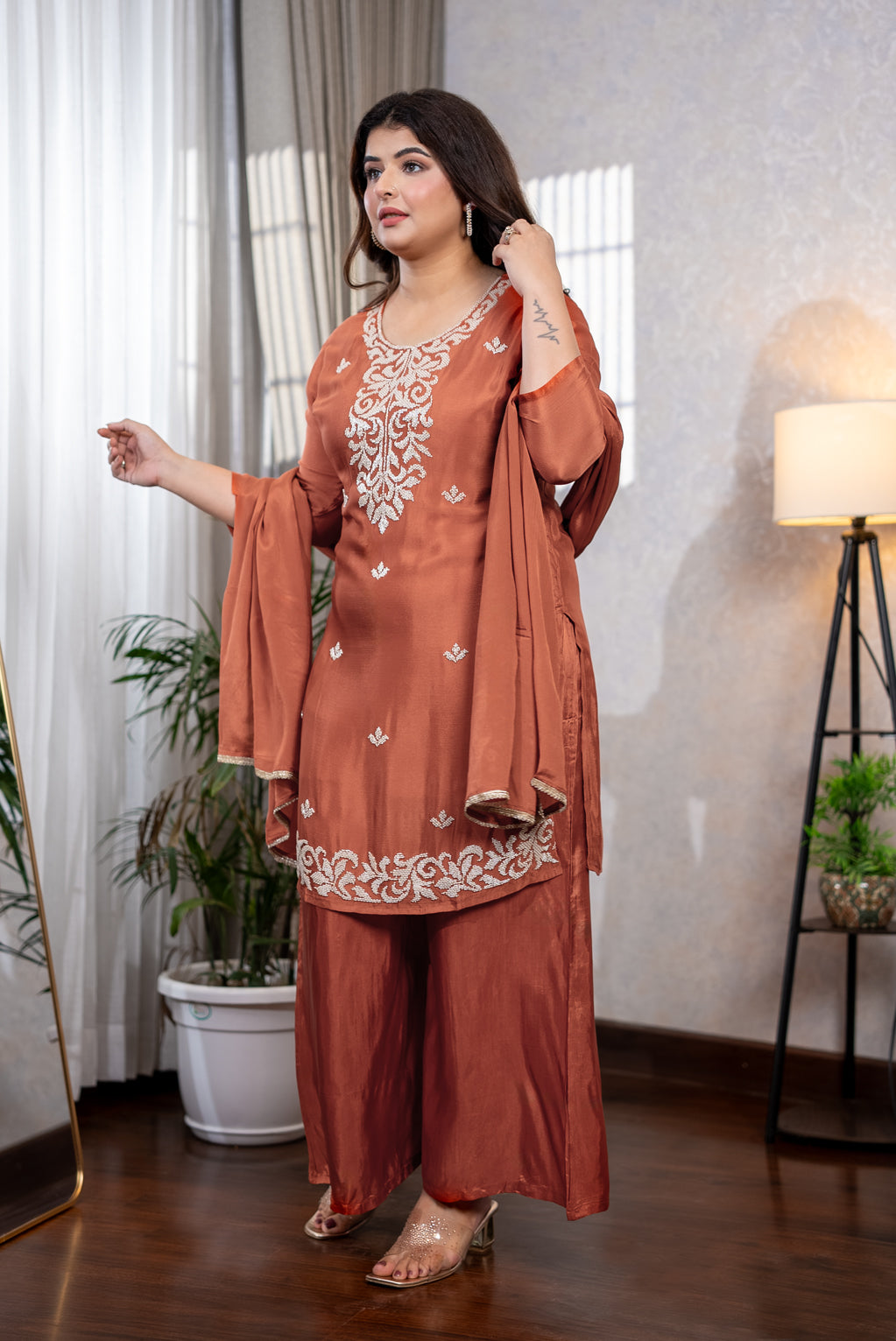 Orange Embroidered Suit Set