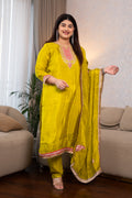 Yellow Silk Embroidered Suit Set