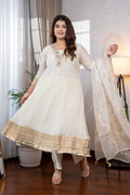 Dove White Anarkali Suit Set