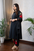 Black Floral Embroidered Kurta Set