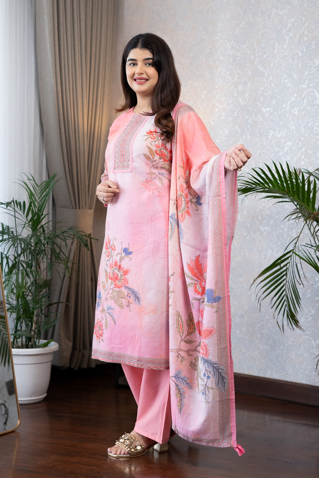 Blush Pink Floral Cotton Suit Set