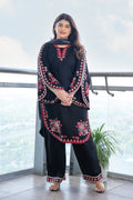Black Red Bell-Sleeve Embroidered Suit Set