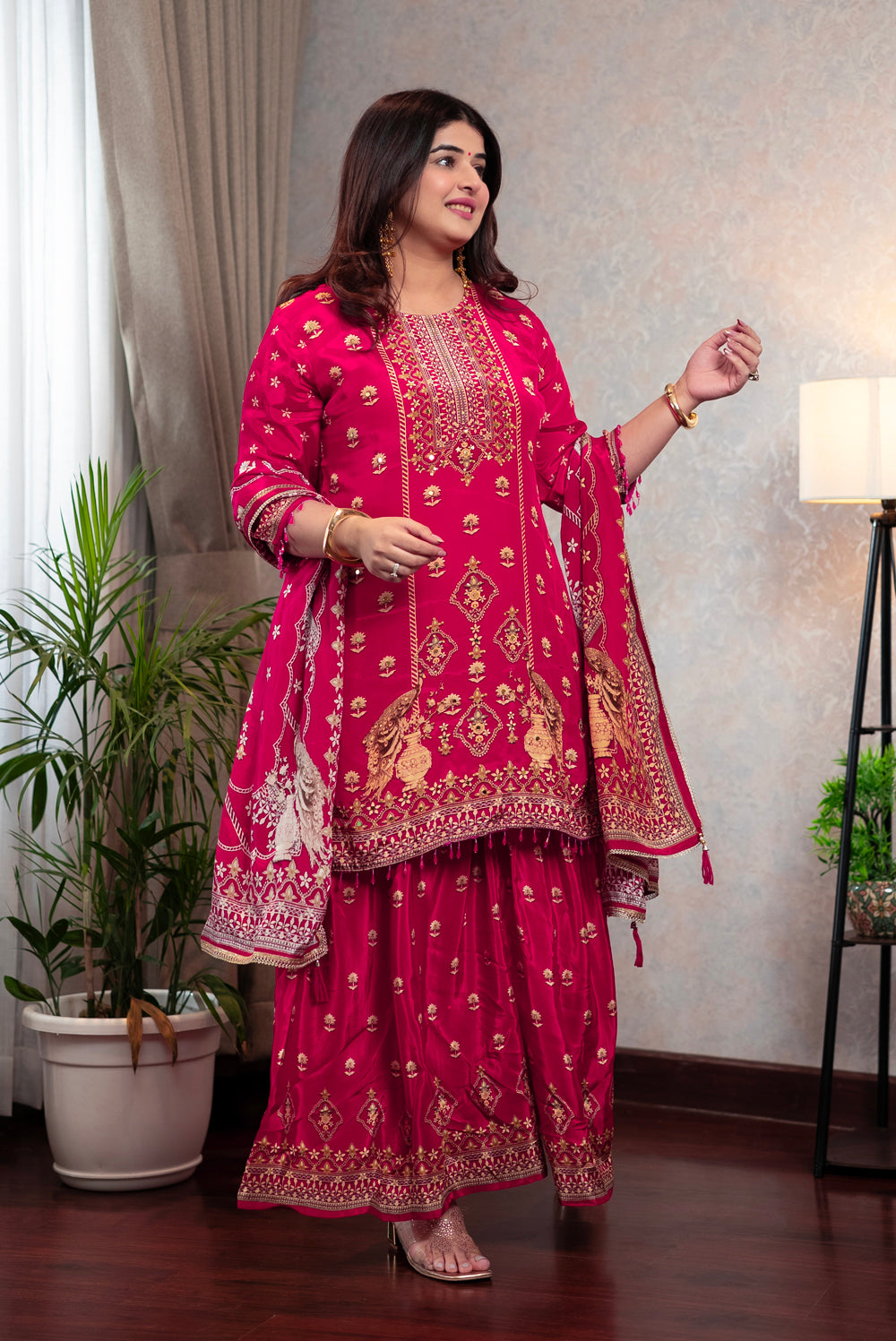 Red Crepe Sharara Set
