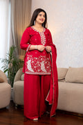 Red Embroidered Sharara Suit Set
