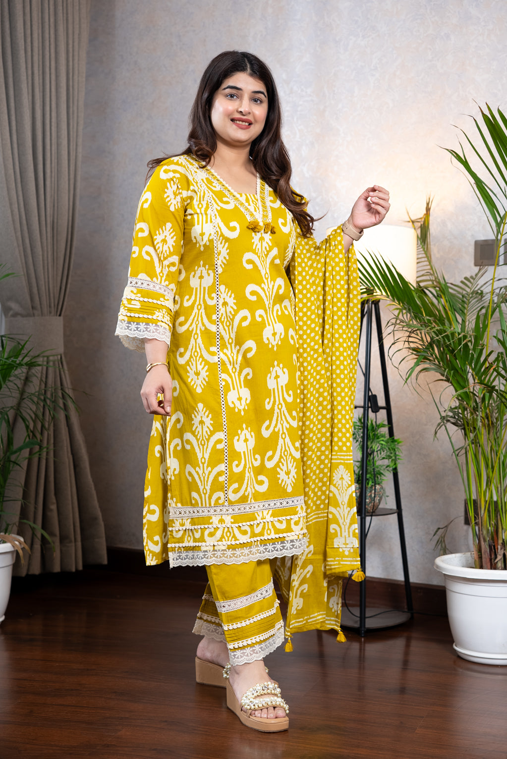Mustard Pure Cotton A Line Suit Set