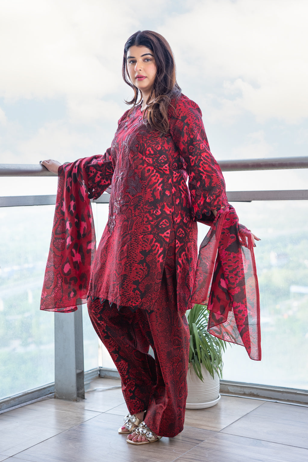 Maroon Cheetah Print Suit Set