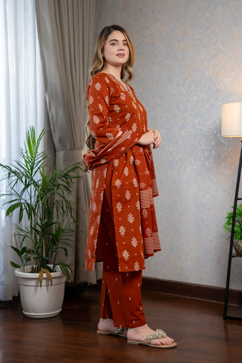 Rust Cottton Kurta Set