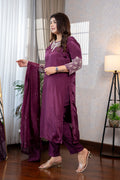 Wine Embroidered Suit Set
