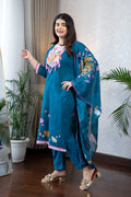 Teal Madhubani Art Kurta Set