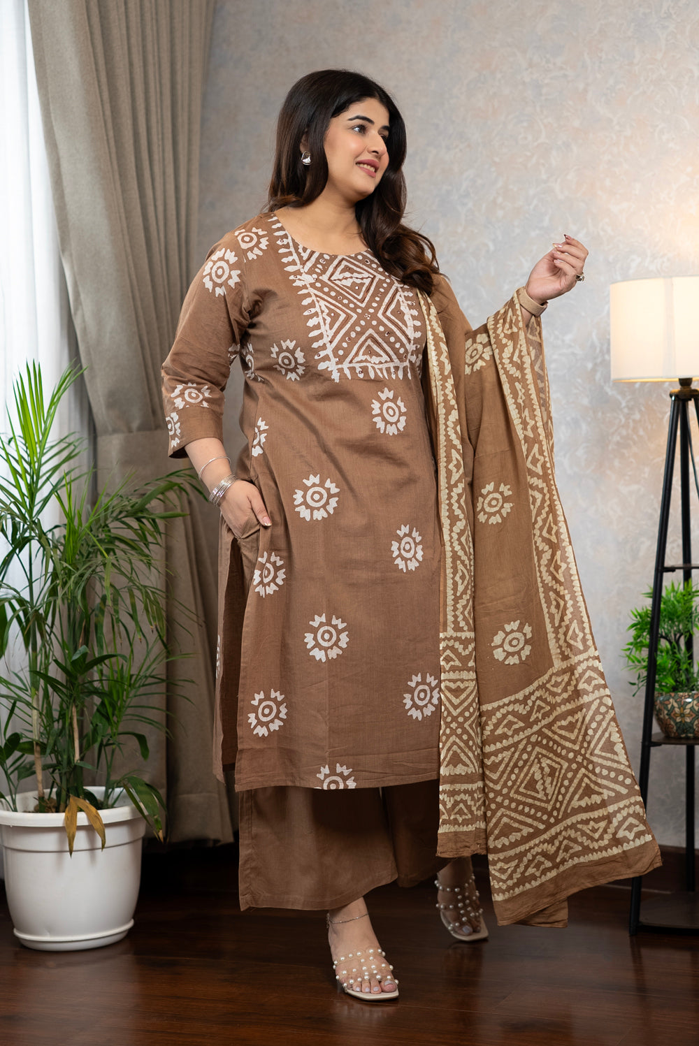 Mocha Motif Kurta Set
