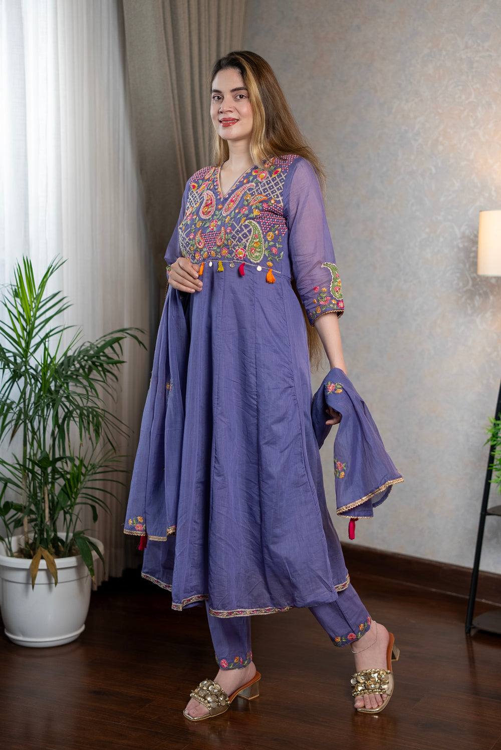 Purple Chanderi Kurta Set