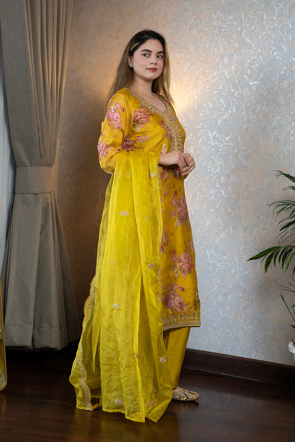 Mustard Crepe Kurta Set