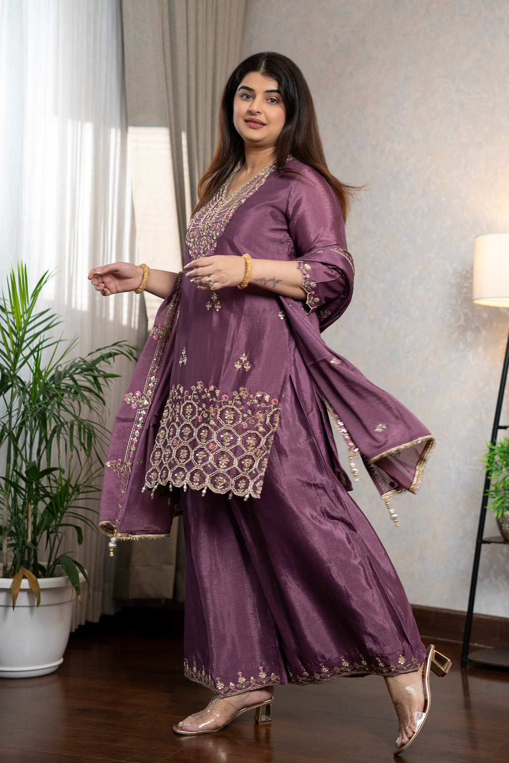 Mauve Sequin Kurta Set