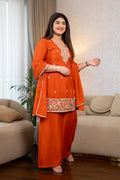 Orange Embroidered Palazzo Suit Set