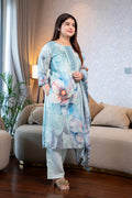 Sea Blue Floral Cotton Suit Set