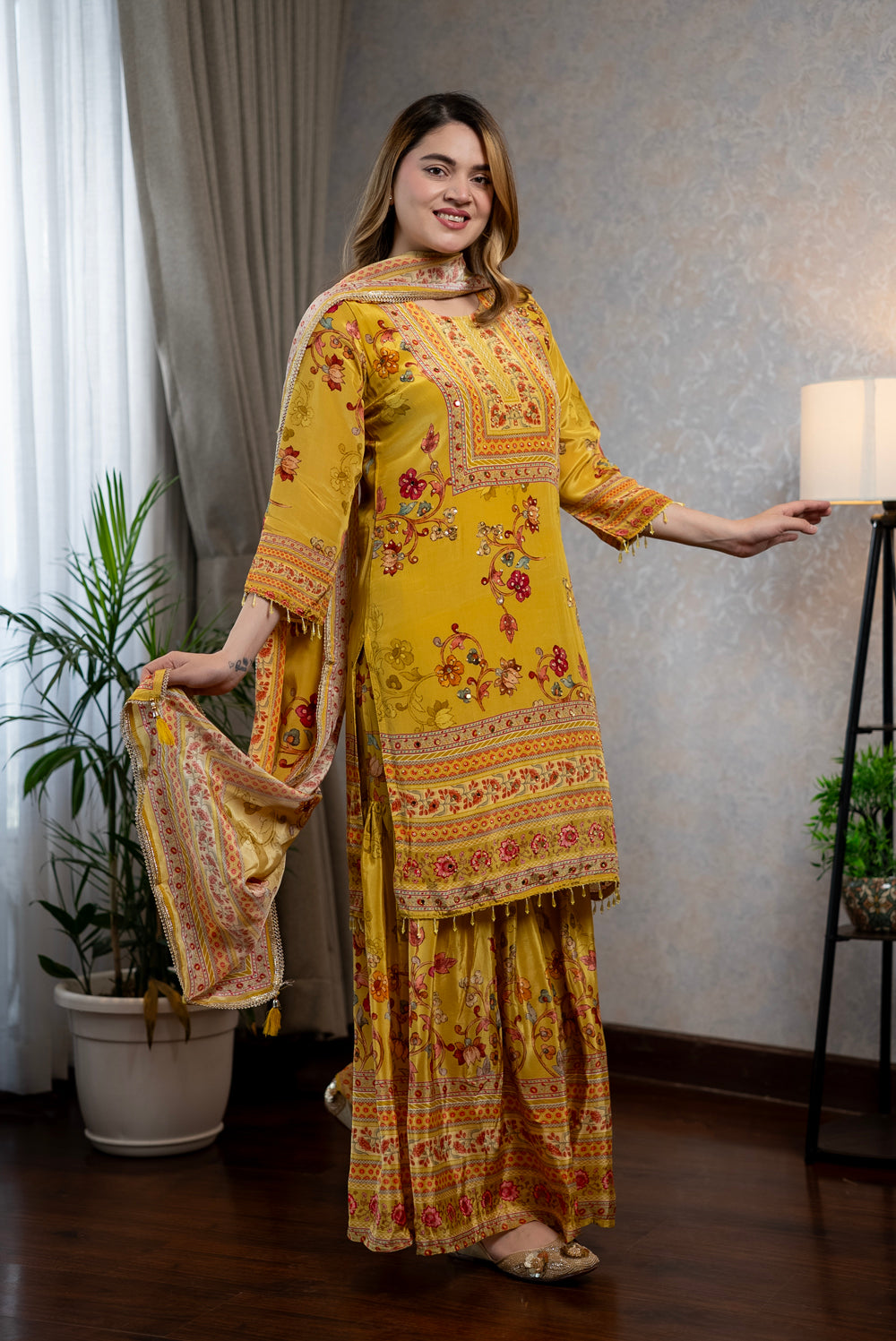 Mustard Crepe Kurta Set