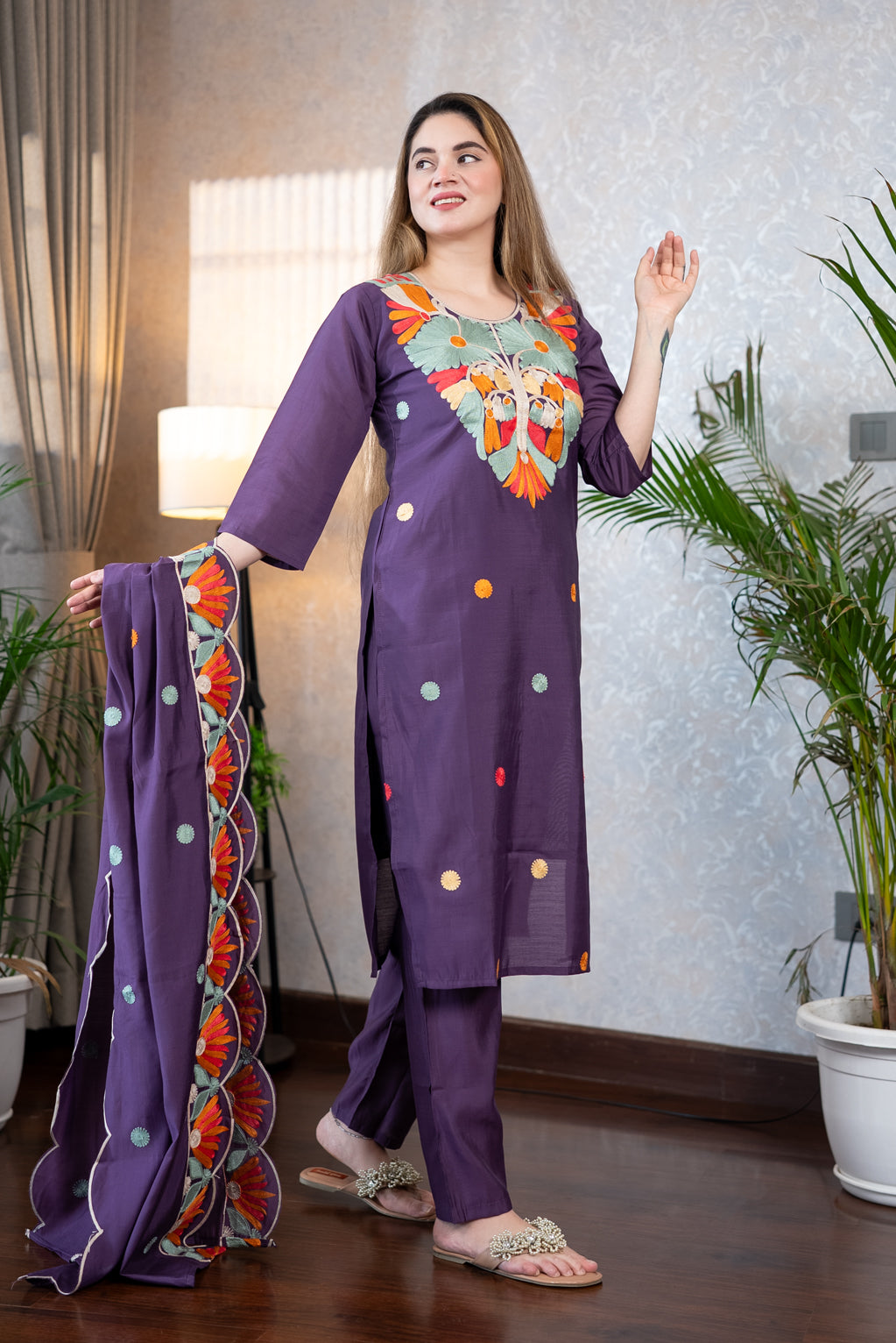 Purple Kashmiri Embroidered Suit Set