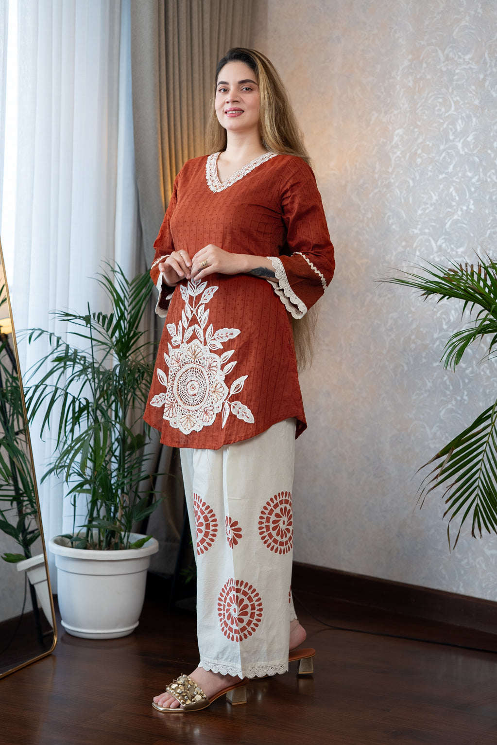 Rust Brown Crochet Co-ord Set