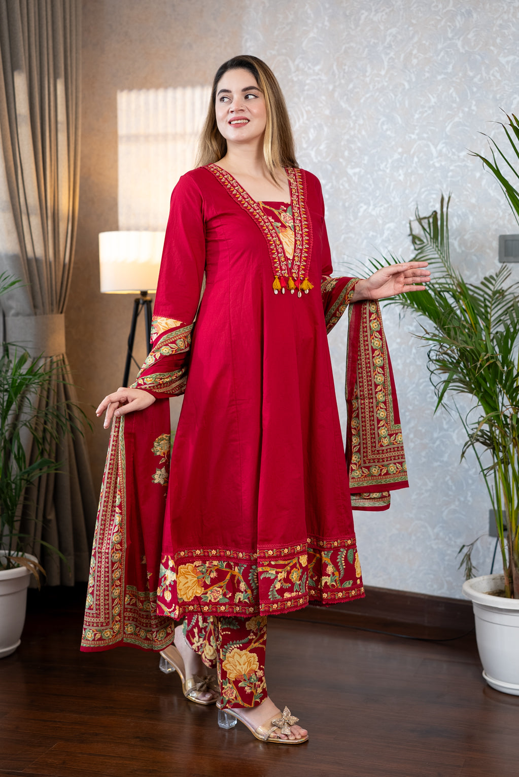 Red Anarkali Suit Set