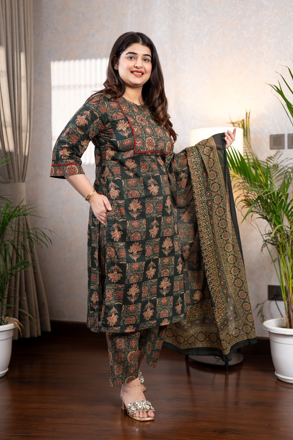 Green Pure Cotton Suit Set