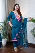 Teal Madhubani Art Kurta Set