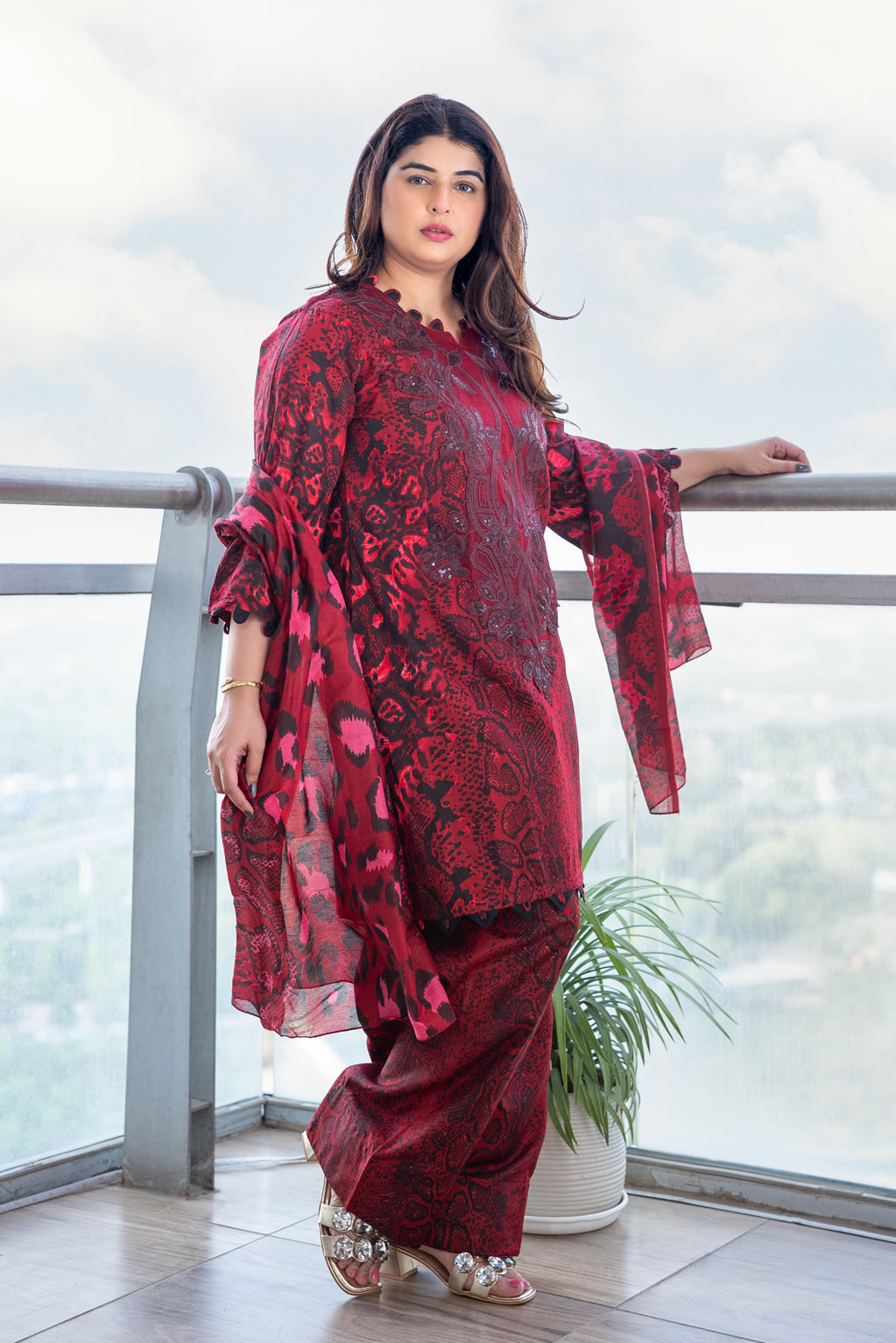 Maroon Cheetah Print Suit Set