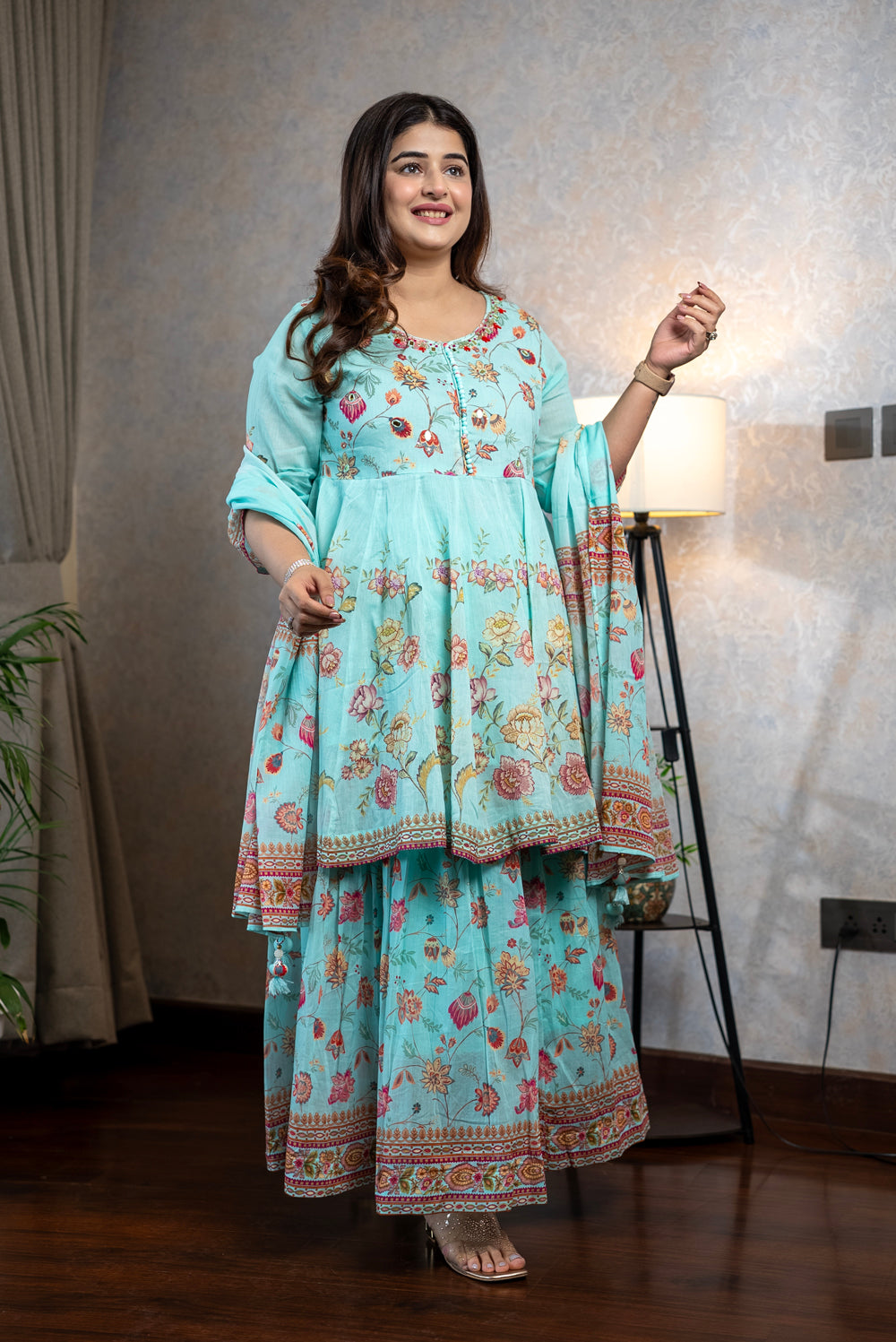Aqua Skirt Suit Set