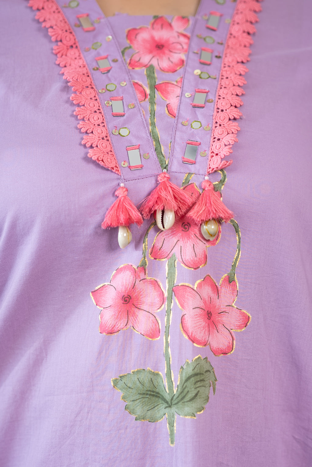 Purple Pure Cotton A Line Suit Set