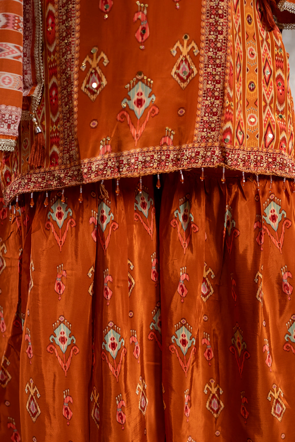 Orange Crepe Sharara Set