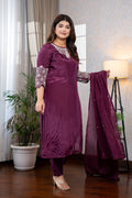 Wine Embroidered Suit Set