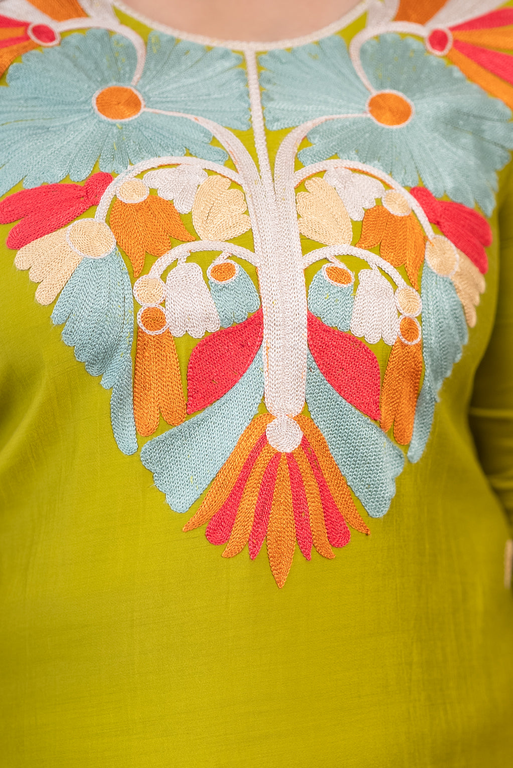 Lime Green Kashmiri Embroidered Suit Set
