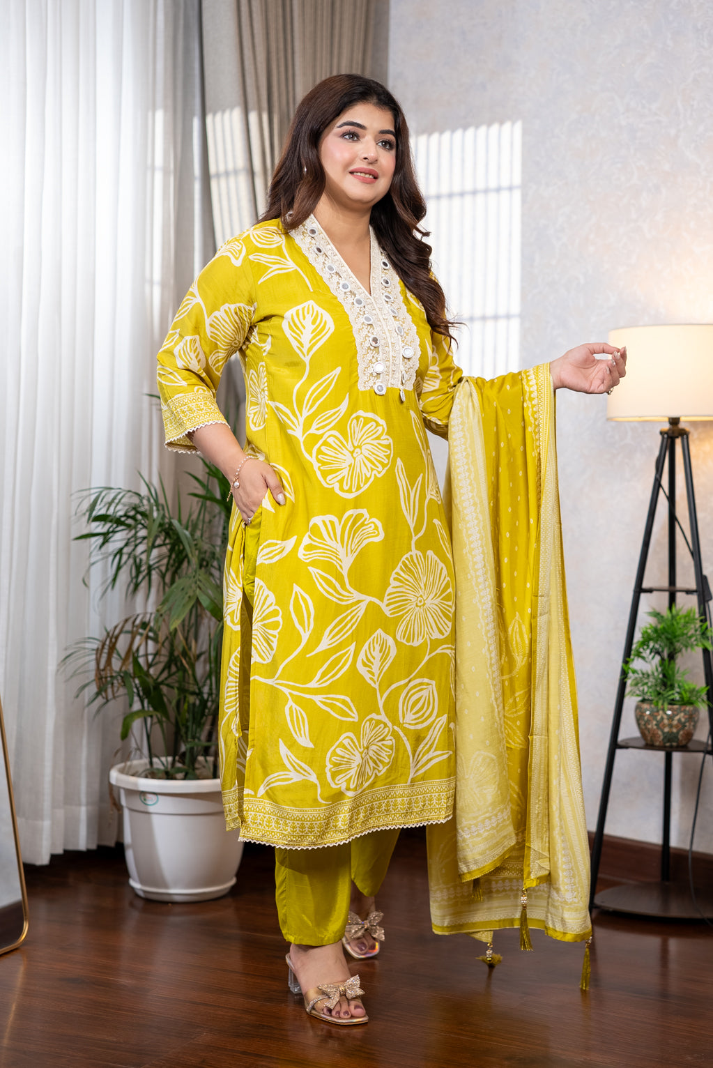 Lime Green Muslin Suit Set