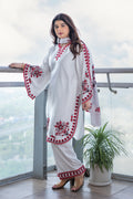 White Red Embroidered Bell-Sleeve Suit Set